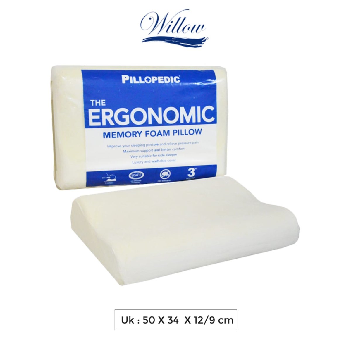 Willow Pillopedic Ergonomic Small Memory Foam